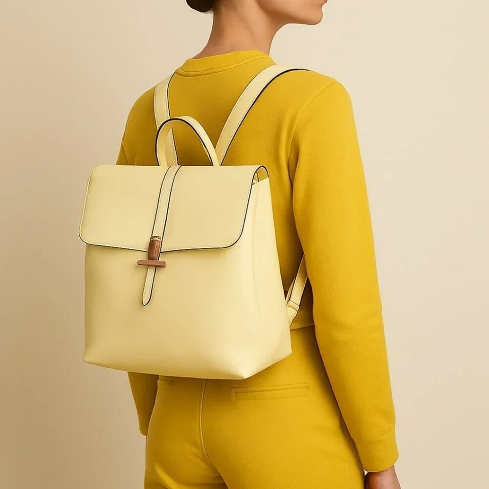 GAG BACKPACK PERA Leather Creamy lemon hue — elegant and versatile